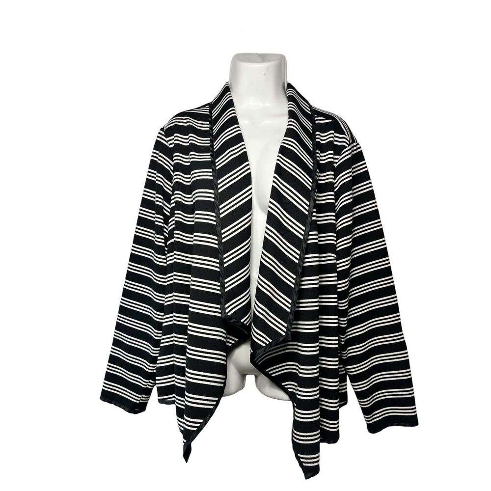 Lauren Ralph Lauren Sweater Womens 2X Black Striped Open Front Cover-Up Cardigan